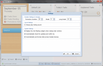 Screenshot of the application TeamViz Lite (PomodoroApp) - #3