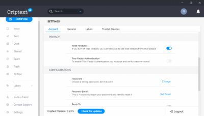 Screenshot of the application Criptext - #3