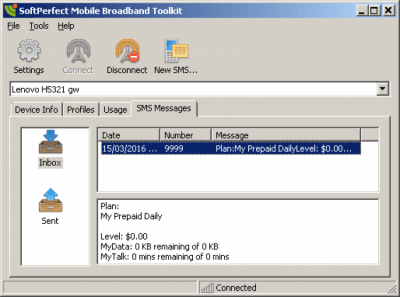 Screenshot of the application SoftPerfect Mobile Broadband Toolkit - #3