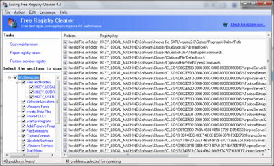 Screenshot of the application Eusing Free Registry Cleaner - #1