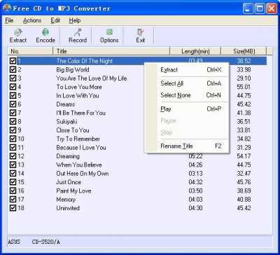 Screenshot of the application Free CD to MP3 Converter - #1