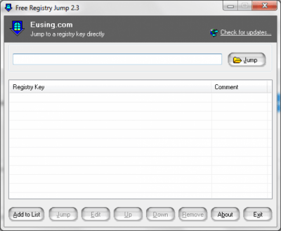 Screenshot of the application Eusing Free Registry Jump - #1