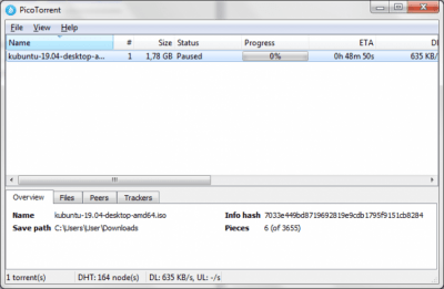 Screenshot of the application PicoTorrent - #1