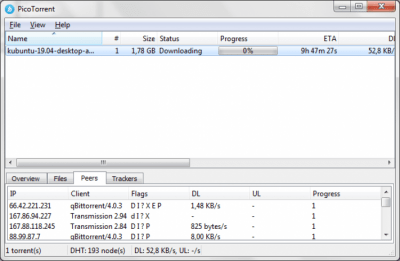 Screenshot of the application PicoTorrent - #3