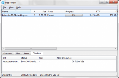 Screenshot of the application PicoTorrent - #4