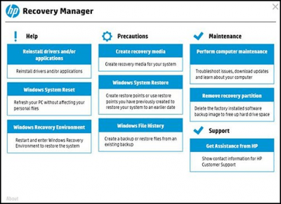 Screenshot of the application HP Recovery Manager - #1