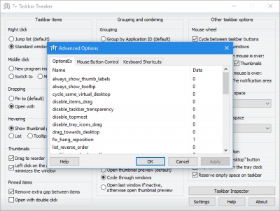 Screenshot of the application 7+ Taskbar Tweaker - #1