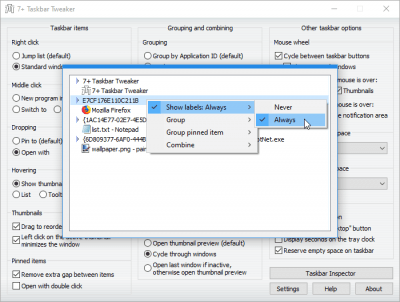 Screenshot of the application 7+ Taskbar Tweaker - #3