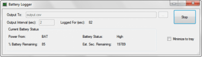 Screenshot of the application batLogger - #1