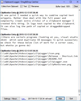 Screenshot of the application clipLogger - #1