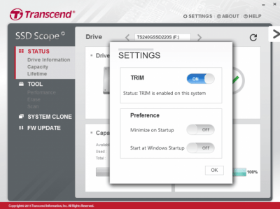 Screenshot of the application Transcend SSD Scope - #2