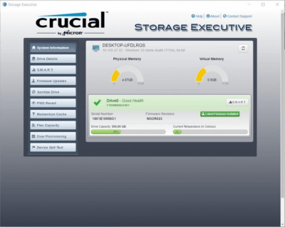 Screenshot of the application Crucial Storage Executive - #1