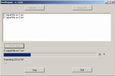 Screenshot of the application DivXRepair - #1