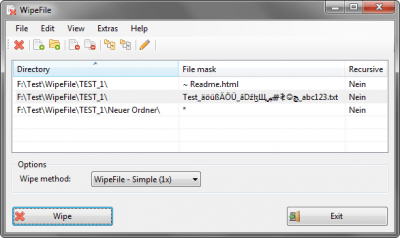 Screenshot of the application WipeFile - #1