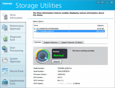 Screenshot of the application Toshiba Storage Utilities - #2