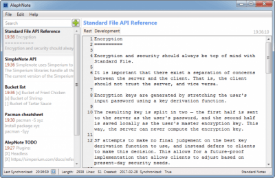 Screenshot of the application AlephNote - #1