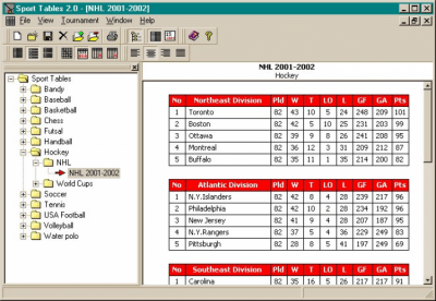 Screenshot of the application Sports tables - #3