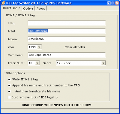 Screenshot of the application ID3 TagWriter - #1