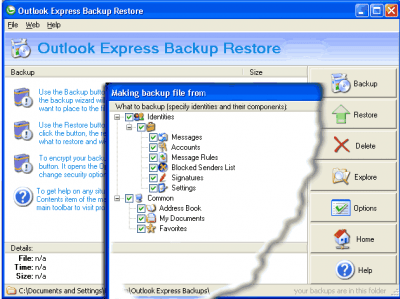 Screenshot of the application Outlook Express Backup Restore - #1