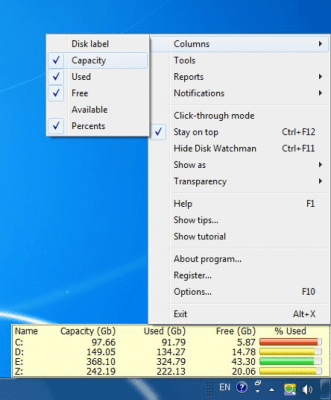 Screenshot of the application Disk Watchman - #1