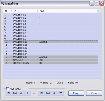 Screenshot of the application MegaPing - #1