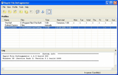 Screenshot of the application Rapid File Defragmentor - #1