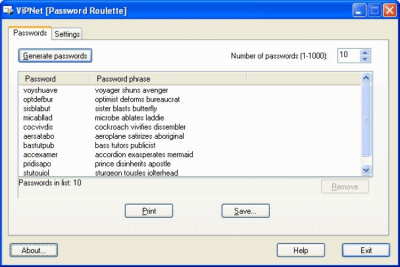 Screenshot of the application ViPNet Password Generator - #1