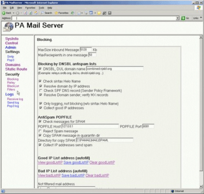 Screenshot of the application PA MAIL SERVER - #2