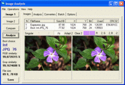 Screenshot of the application Image Analysis - #1