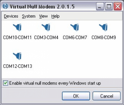 Screenshot of the application Virtual Null Modem v2.0.1 - #1