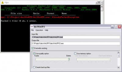 Screenshot of the application decWinUPX v1.0 - #1