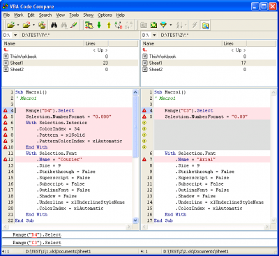 Screenshot of the application VBA Code Compare - #1