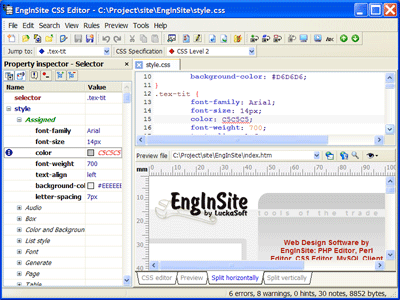 Screenshot of the application EngInSite CSS Editor - #1