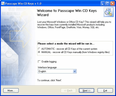 Screenshot of the application Passcape Win CD Keys - #1