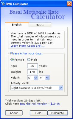 Screenshot of the application Basal Metabolic Rate Calculator v1.1 - #1