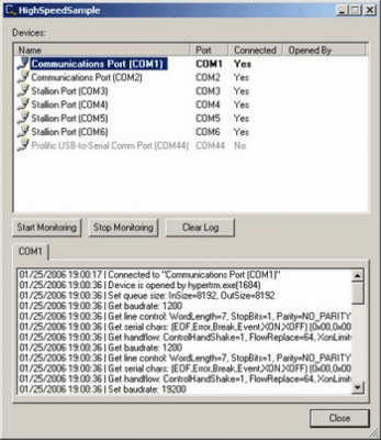 Screenshot of the application Serial Port Monitoring Control v1.02 - #1