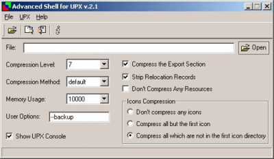 Screenshot of the application Advanced UPX shell - #1