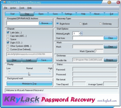 Screenshot of the application KRyLack Password Recovery - #1