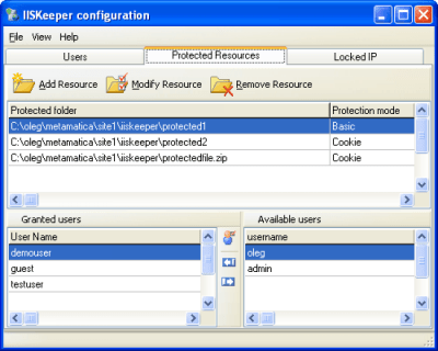 Screenshot of the application IISKeeper - #1