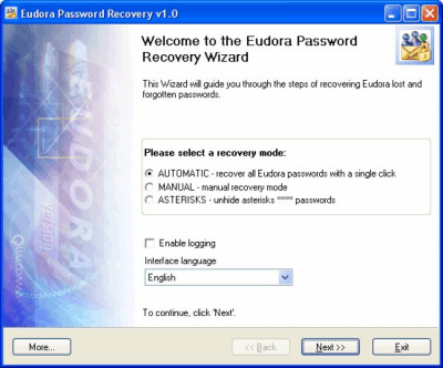 Screenshot of the application Eudora Password Recovery - #1