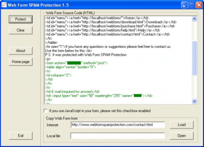 Screenshot of the application Web Form SPAM Protection - #1