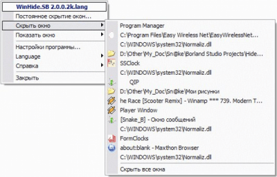 Screenshot of the application WinHide.SB - #1