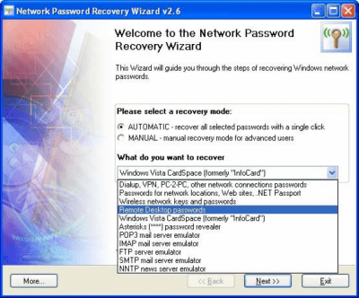 Screenshot of the application Network Password Recovery Wizard - #1