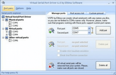 Screenshot of the application Eltima Virtual Serial Port Driver - #1