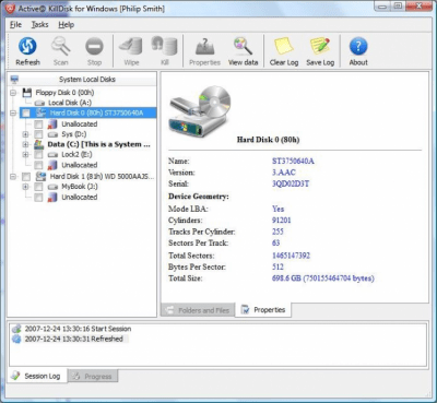 Screenshot of the application Active KillDisk - #1