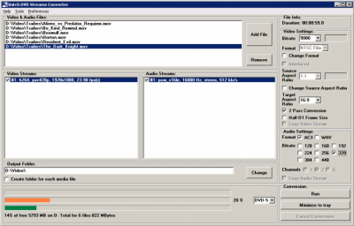 Screenshot of the application Batch DVD Streams Converter - #1