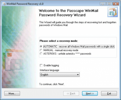 Screenshot of the application Windows Mail Password Recovery - #1