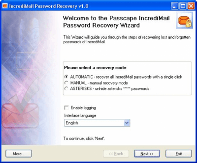 Screenshot of the application IncrediMail Password Recovery - #1