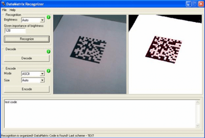 Screenshot of the application DataMatrix Recognizer - #1