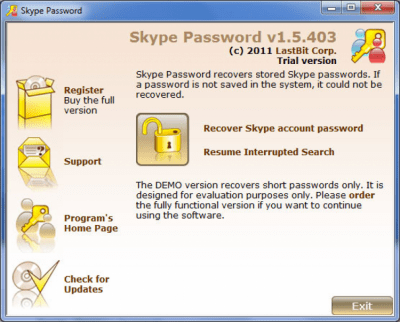 Screenshot of the application LastBit Skype Password Recovery - #1